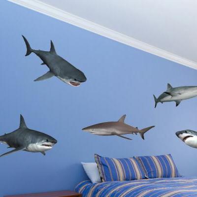 Great white sharks Vinyl Wall Decal Nursery Boys Bedroom Decor Shark Wall Stickers - Removabel and Reusable