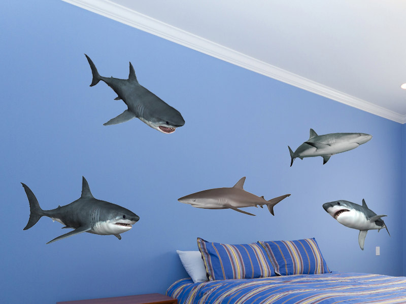 Great White Sharks Vinyl Wall Decal Nursery Boys Bedroom Decor Shark Wall Stickers Removabel And Reusable